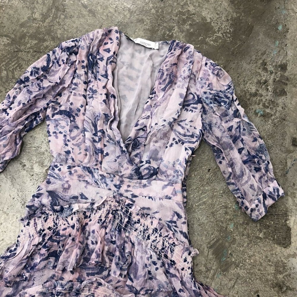 IRO Rahue Dress Light Purple Tiered Ruffle Smocked - Picture 4 of 9